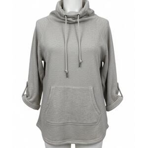 French Laundry Womens Top Size M Beige Funnel Neck Roll Tab Sleeves Minimalist